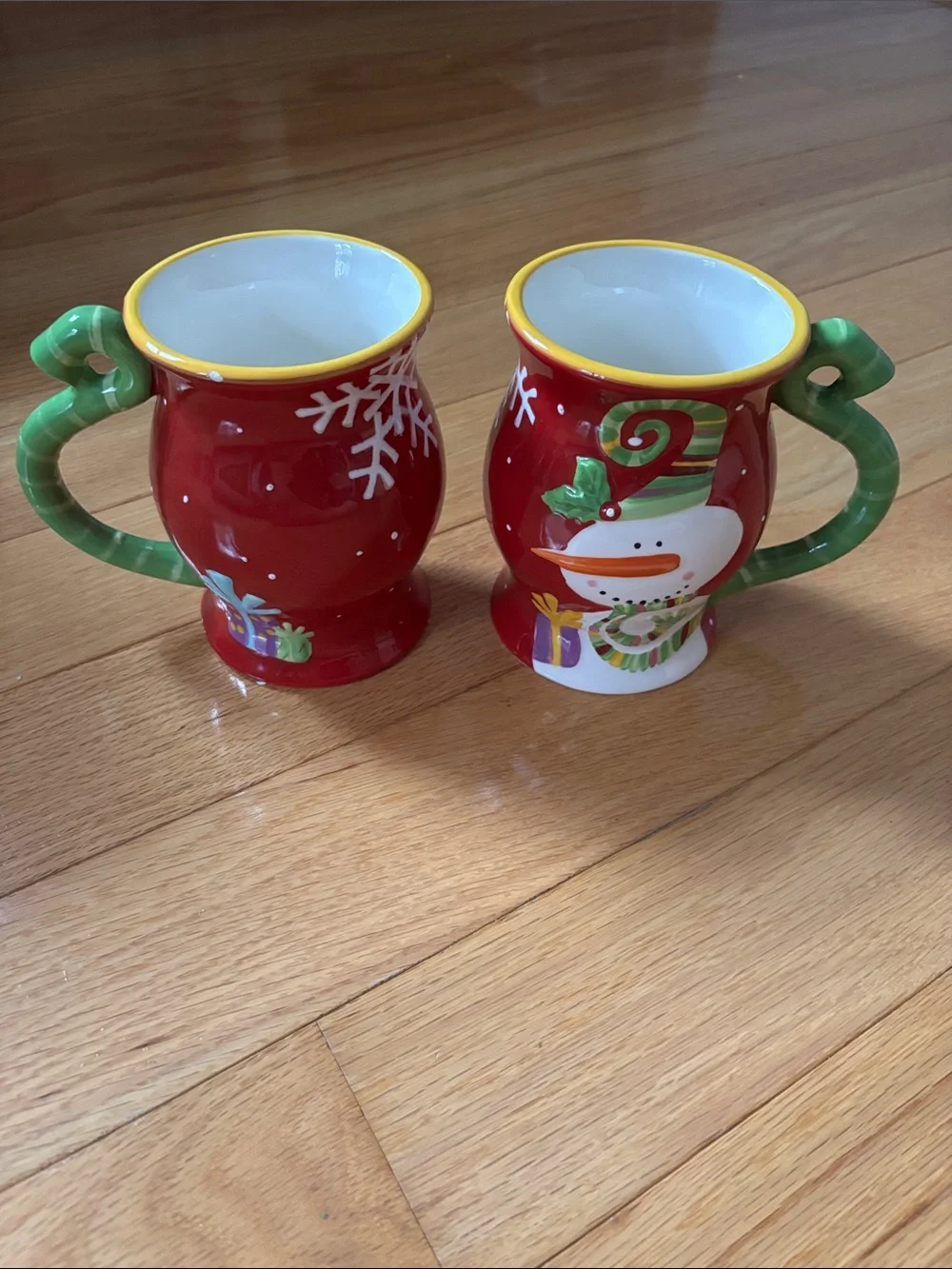 Pier 1 Red and Green Snowman Mugs (Set of 2)